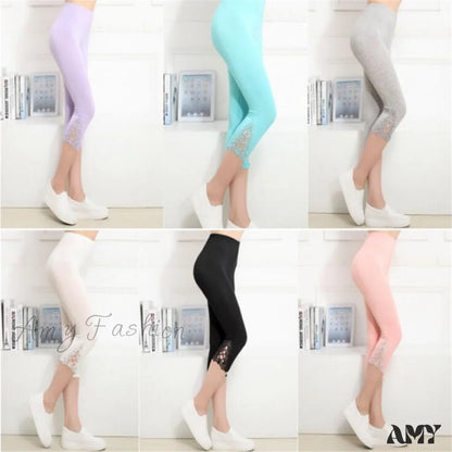 Amy Fashion - Hollow Lace Stretch Leggings