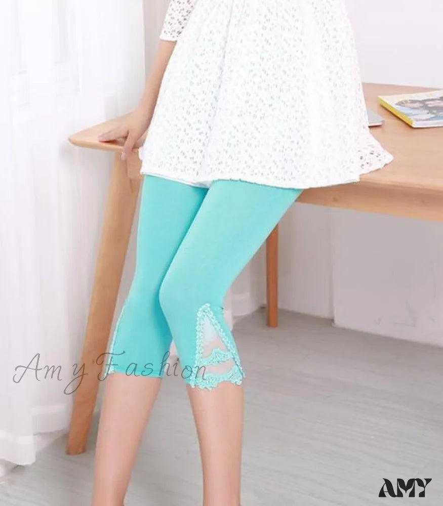 Amy Fashion - Hollow Lace Stretch Leggings Blue / S