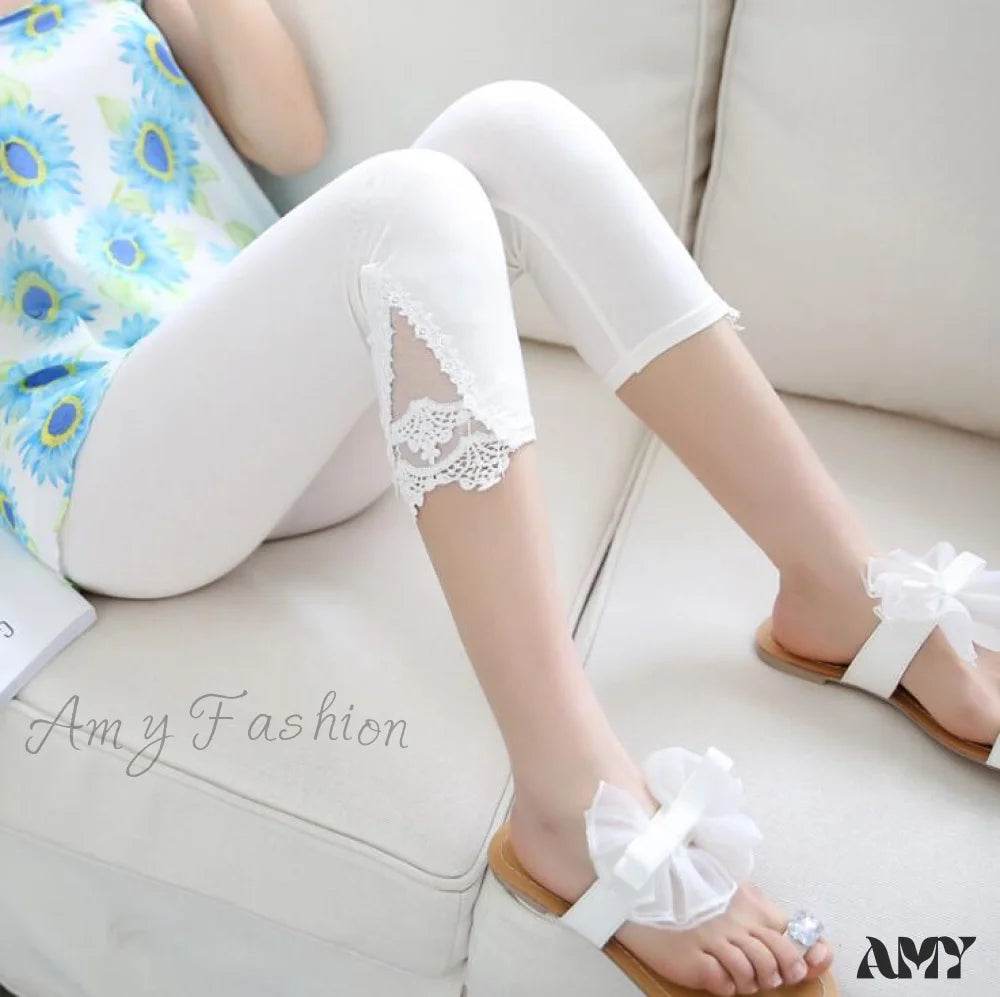 Amy Fashion - Hollow Lace Stretch Leggings White / S