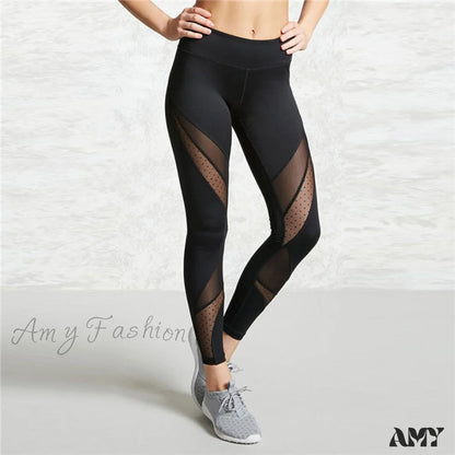 Amy Fashion - Hot Mesh Patchwork Leggings Black / S