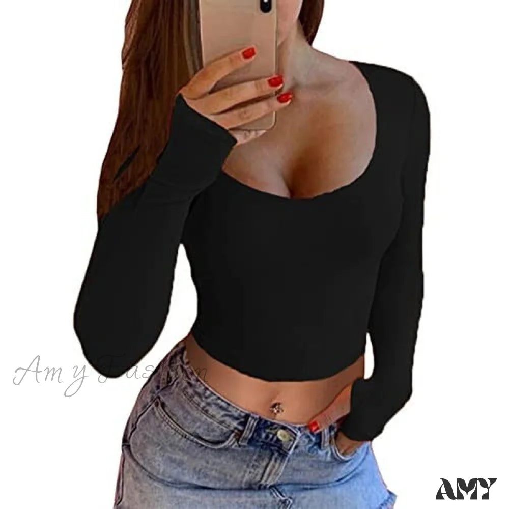 Amy Fashion - Hot Pink Crop Tops Black / S