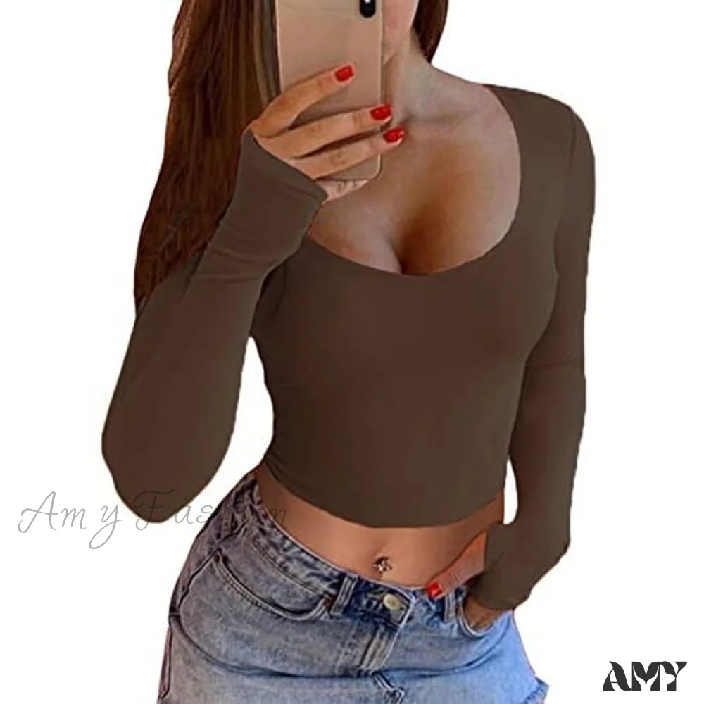 Amy Fashion - Hot Pink Crop Tops Brown / S