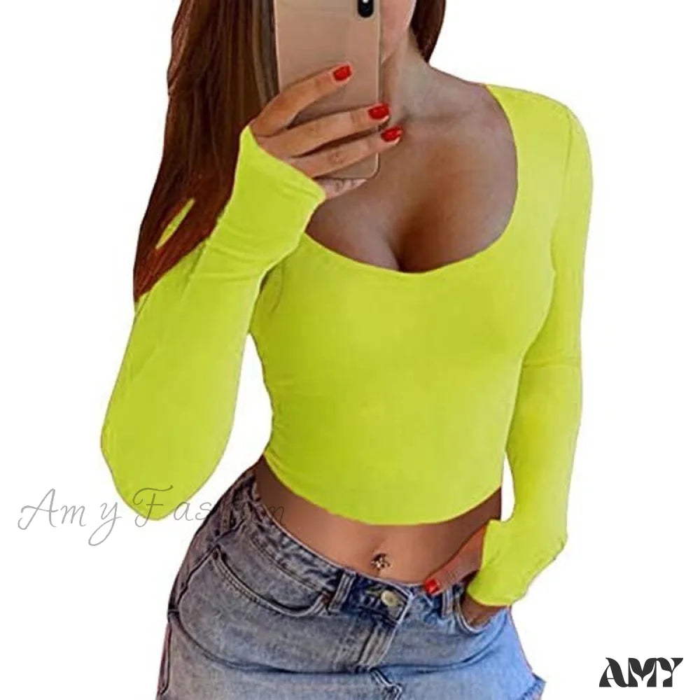 Amy Fashion - Hot Pink Crop Tops Neon Green / S