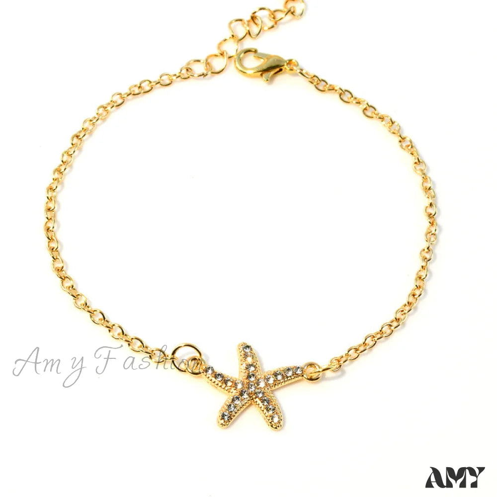 Amy Fashion - Hot Selling Full Diamond Starfish Bracelet Gold