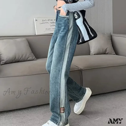 Amy Fashion - Ins Zipper Versatile Japanese Washable New Style Spring And Autumn Natural Waist Wide