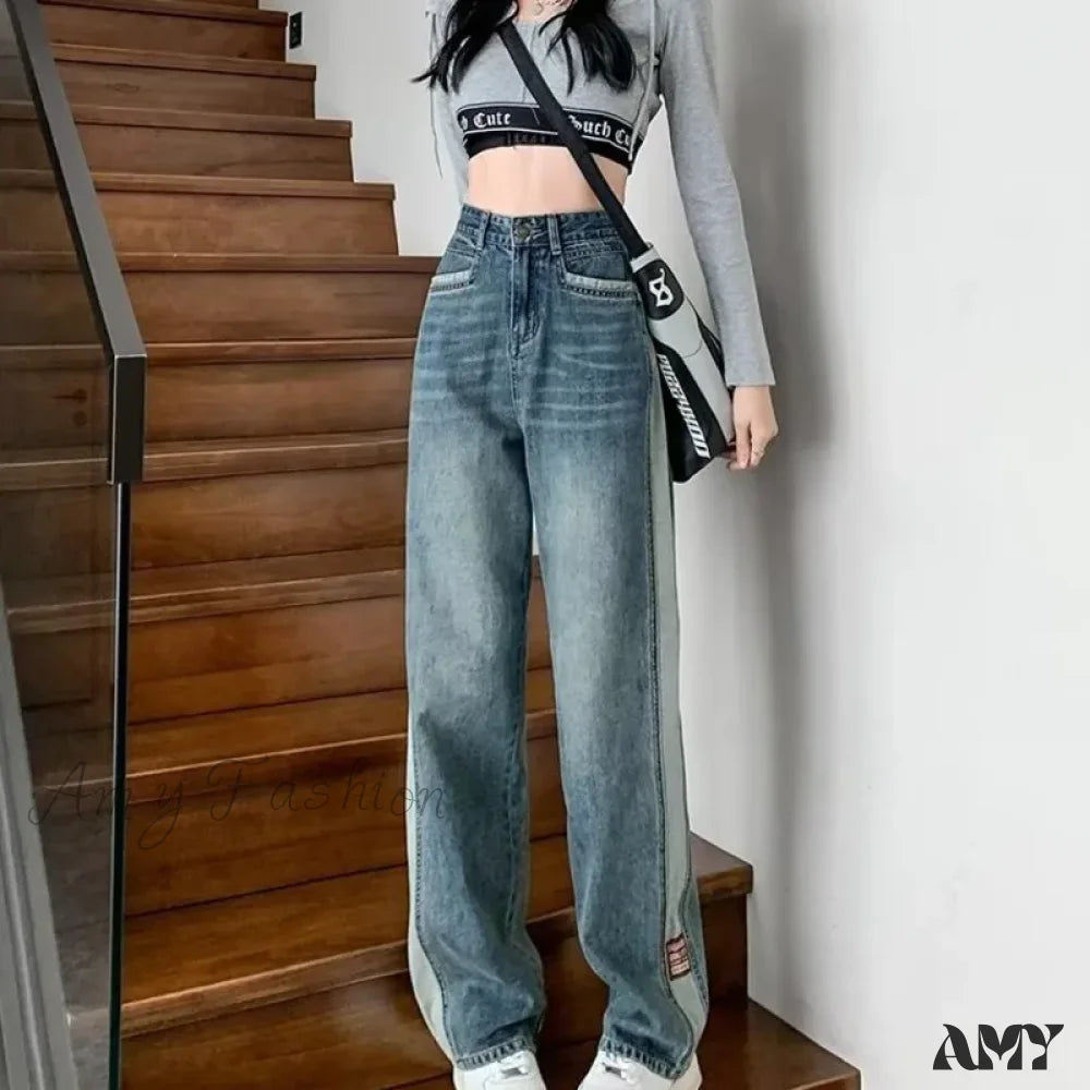 Amy Fashion - Ins Zipper Versatile Japanese Washable New Style Spring And Autumn Natural Waist Wide