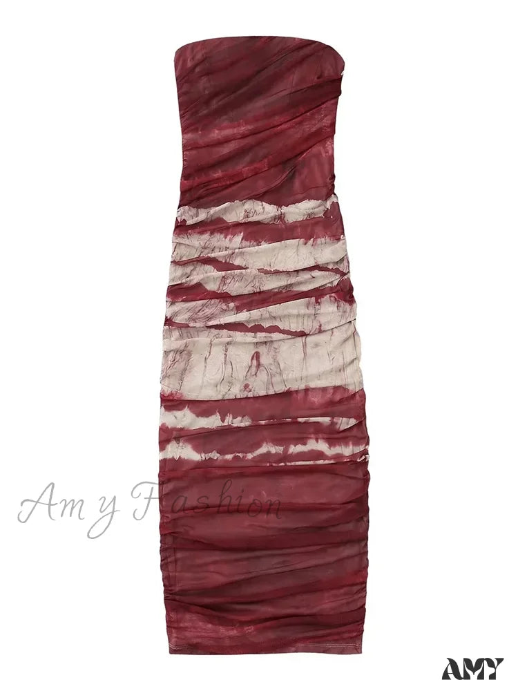 Amy Fashion - Irregular Tie Dyeing Print Tube For Women Summer Beach Party Clubwear Strapless Off