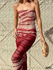 Amy Fashion - Irregular Tie Dyeing Print Tube For Women Summer Beach Party Clubwear Strapless Off