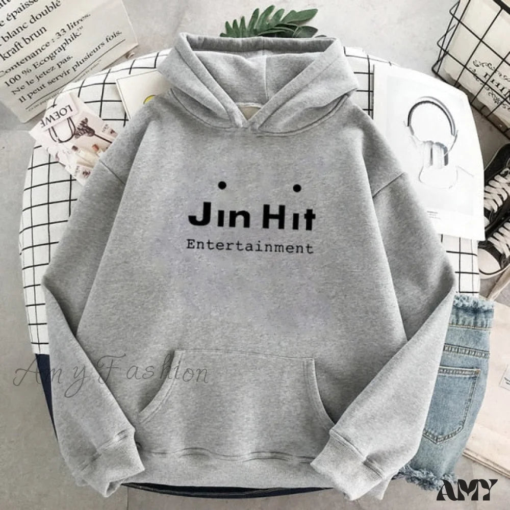 Amy Fashion - Kawaii Letter Long Sleeve Pullover Oversized Hoodie Gray / Xs