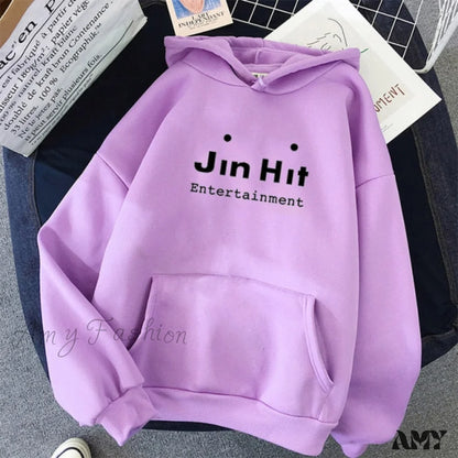 Amy Fashion - Kawaii Letter Long Sleeve Pullover Oversized Hoodie Light-Purple / Xs