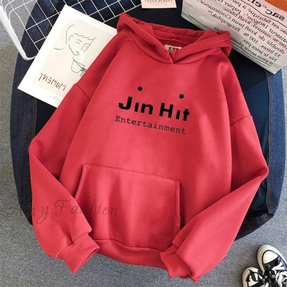 Amy Fashion - Kawaii Letter Long Sleeve Pullover Oversized Hoodie Red / Xs