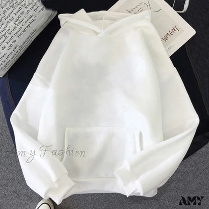 Amy Fashion - Kawaii Letter Long Sleeve Pullover Oversized Hoodie White / Xs