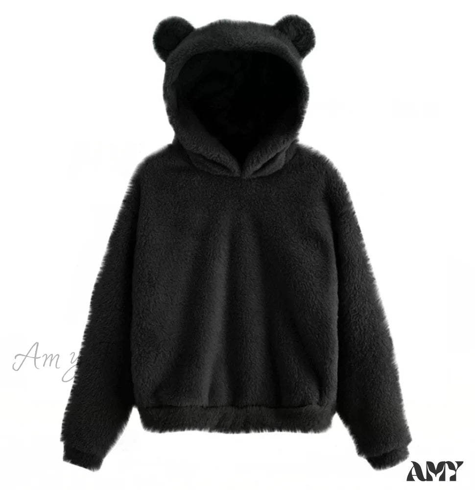 Amy Fashion - Kawaii Pullover Harajuku Oversize Hoodie Black / S