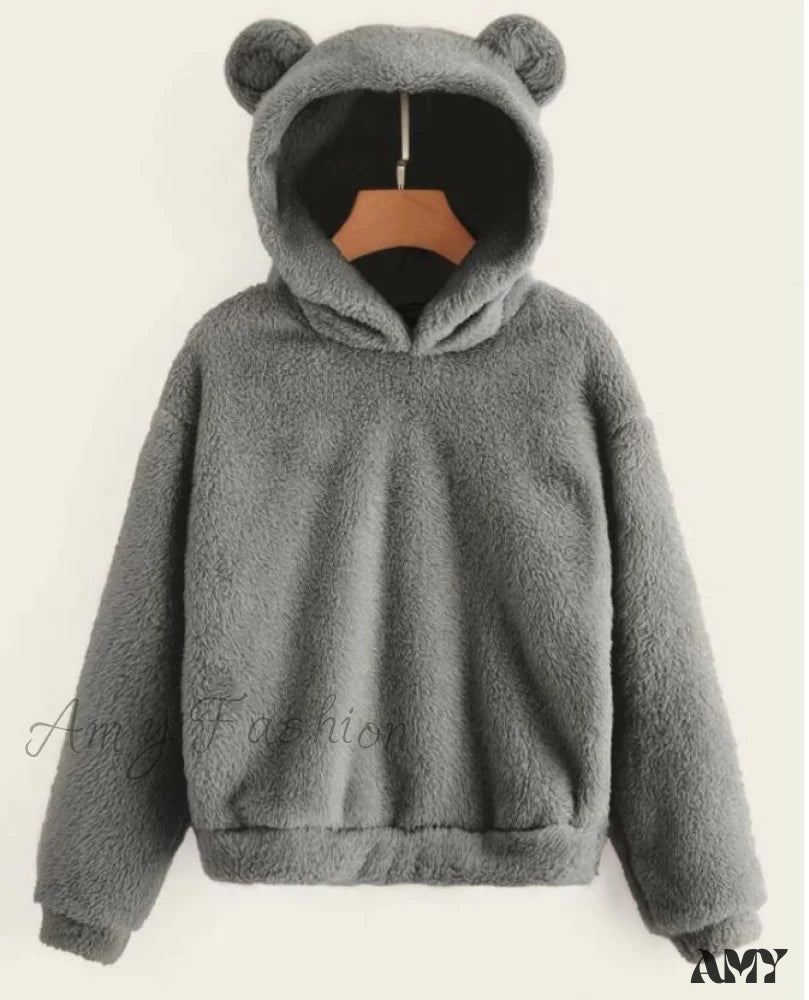 Amy Fashion - Kawaii Pullover Harajuku Oversize Hoodie Dark Grey / S