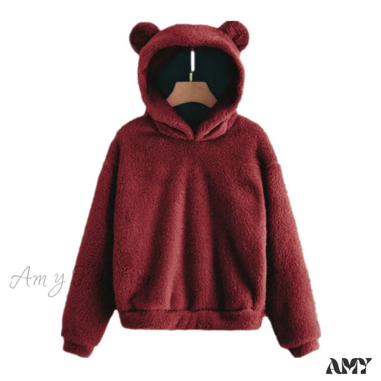 Amy Fashion - Kawaii Pullover Harajuku Oversize Hoodie Red Wine / S