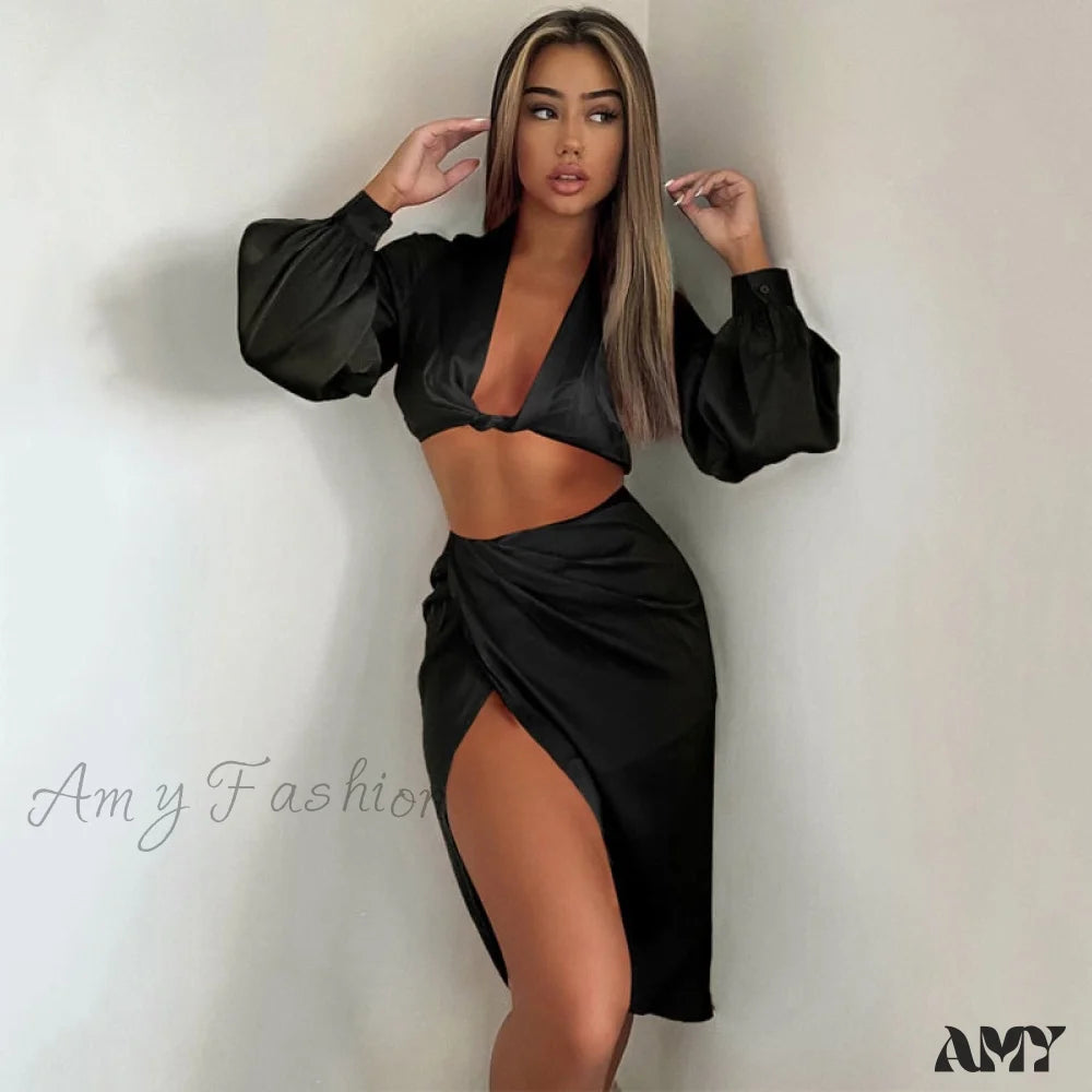 Amy Fashion - Kesiachiccly Satin 2 Piece Set