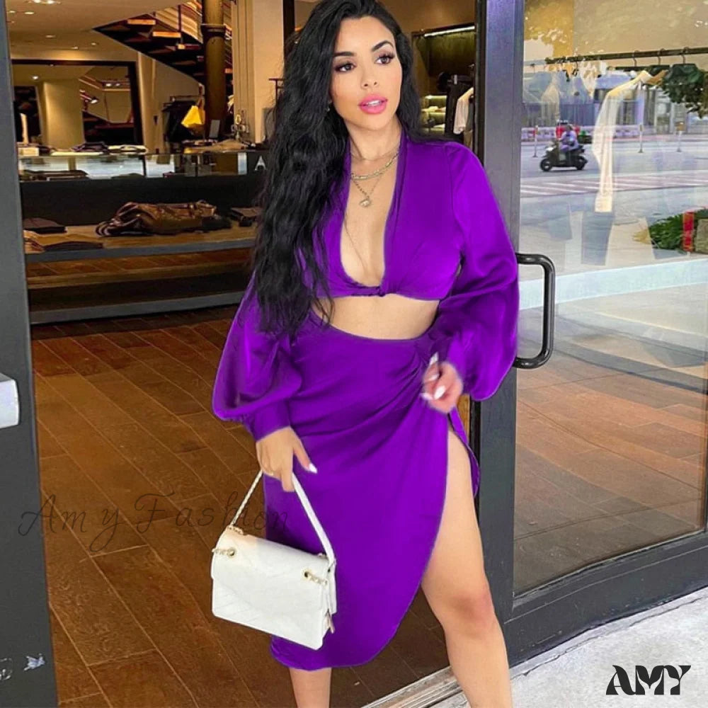 Amy Fashion - Kesiachiccly Satin 2 Piece Set