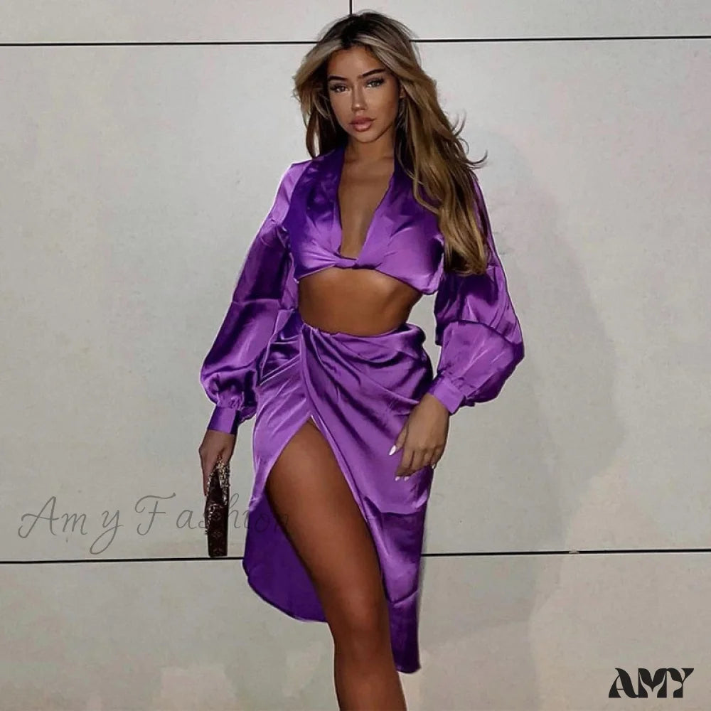 Amy Fashion - Kesiachiccly Satin 2 Piece Set