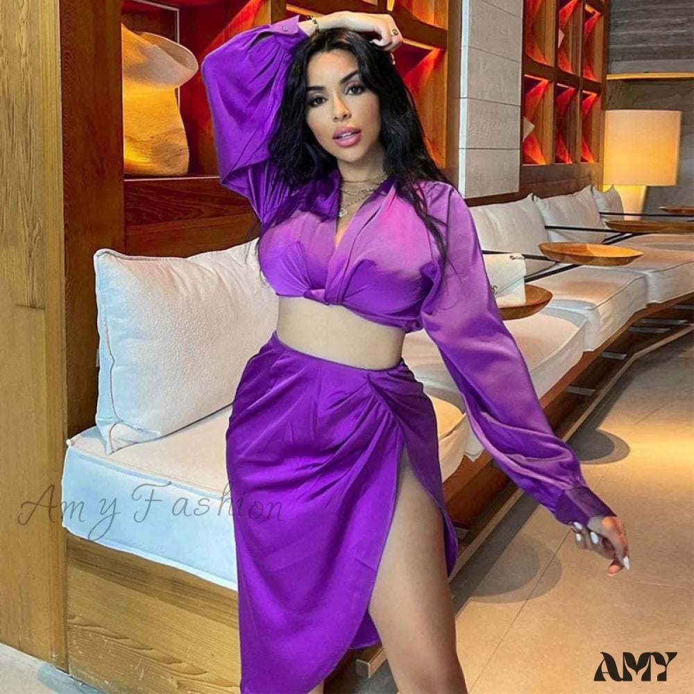 Amy Fashion - Kesiachiccly Satin 2 Piece Set