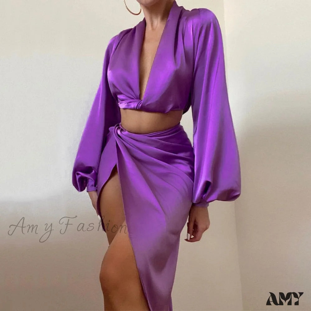 Amy Fashion - Kesiachiccly Satin 2 Piece Set