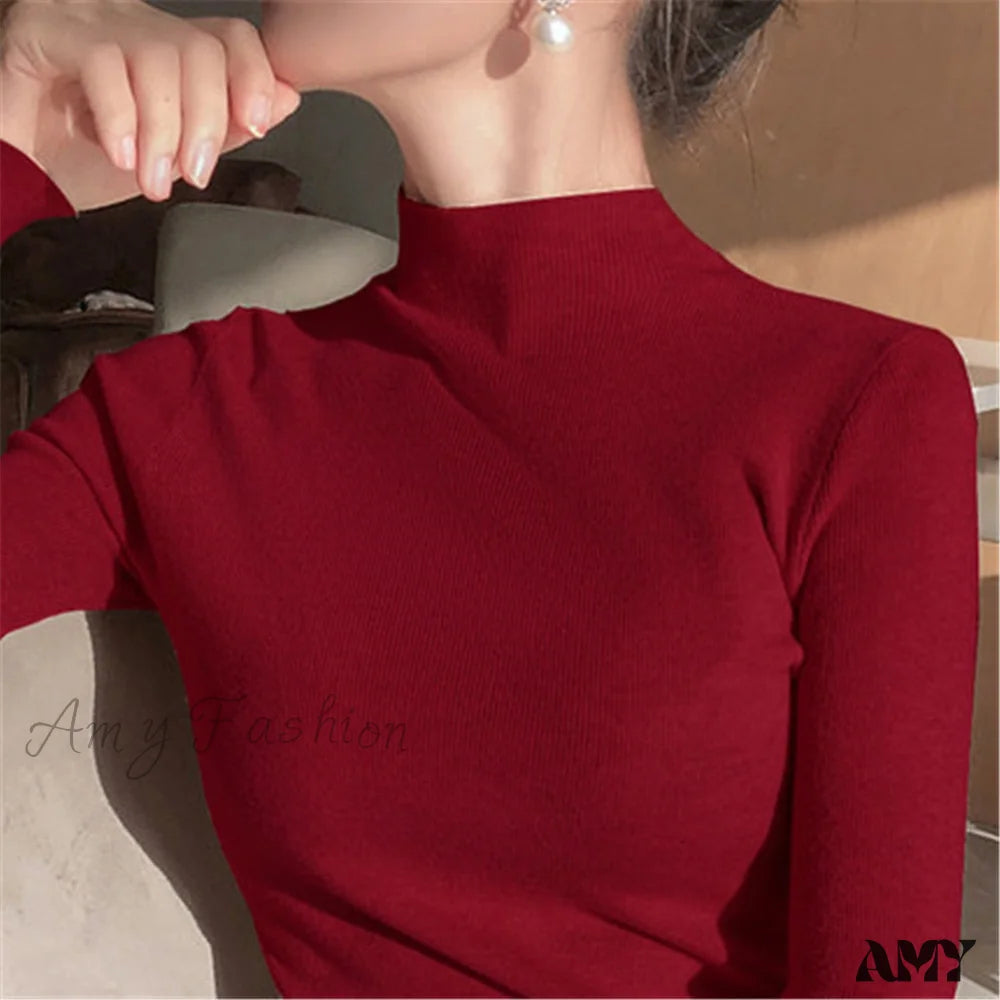 Amy Fashion - Knitted Turtleneck Pullovers Top