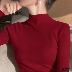Amy Fashion - Knitted Turtleneck Pullovers Top