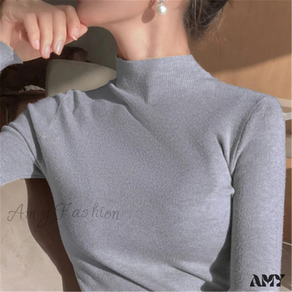 Amy Fashion - Knitted Turtleneck Pullovers Top