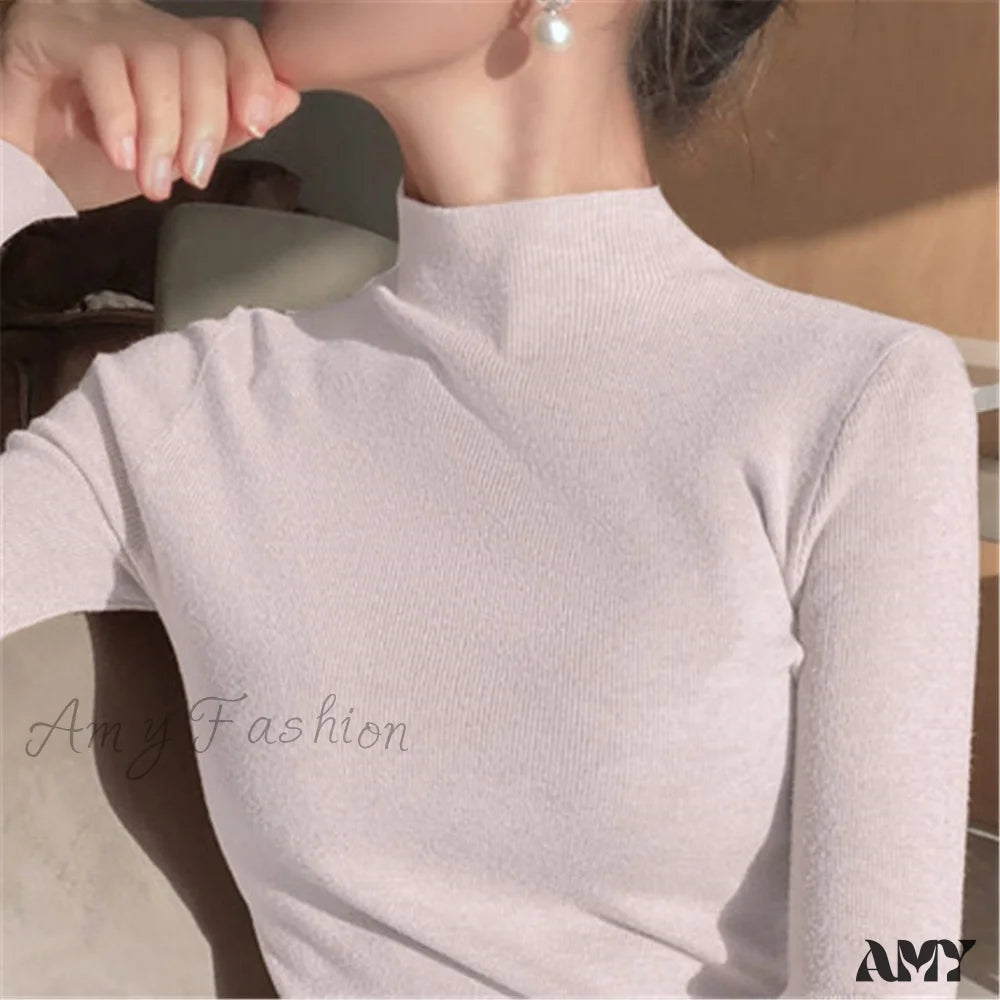 Amy Fashion - Knitted Turtleneck Pullovers Top