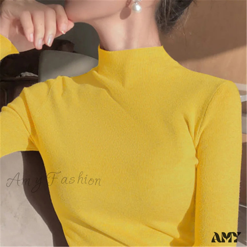 Amy Fashion - Knitted Turtleneck Pullovers Top