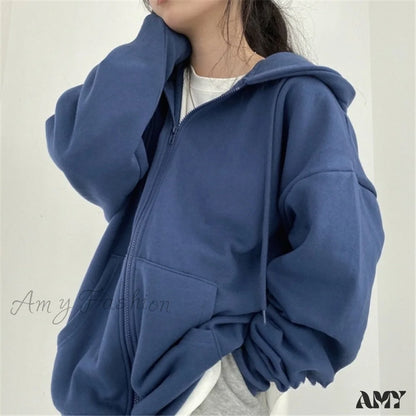 Amy Fashion - Korean Version Zip Up Loose Oversized Hoodie