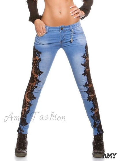 Amy Fashion - Lace Floral Crochet Hollow-Out Jeans