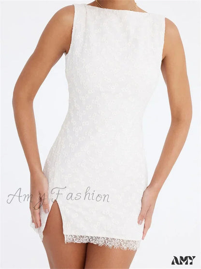 Amy Fashion - Lace Floral Elegant Sleeveless Backless Mini Dress