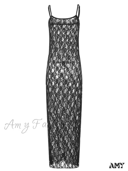 Amy Fashion - Lace Floral Mesh See Through Summer Beach Cover Ups Women Sleeveless Strap Solid Slim