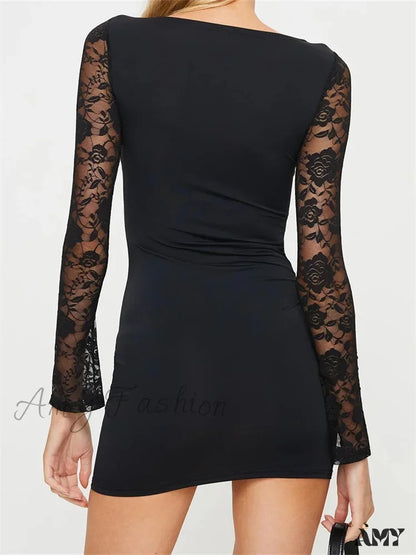 Amy Fashion - Lace Patchwork Pencil Summer Party Clubwear Long Mini Dress