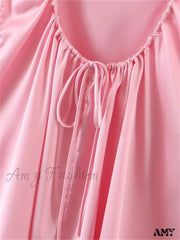 Amy Fashion - Lace Patchwork Ruched Vintage Sleeveless Strap Backless Mini Dress