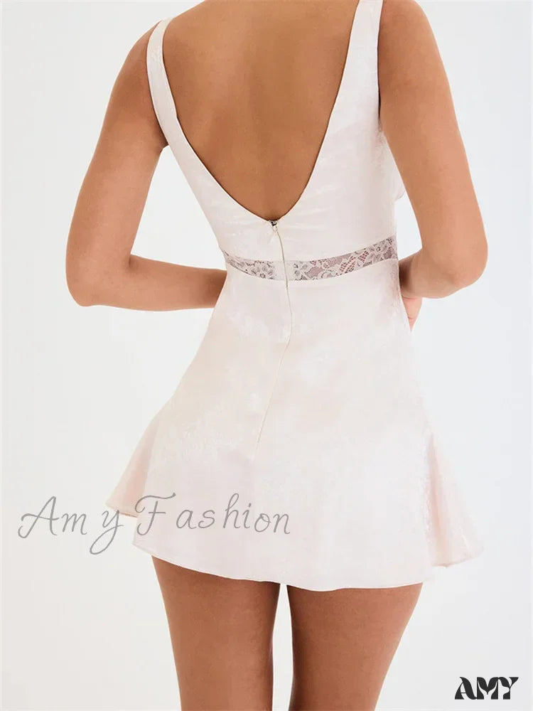 Amy Fashion - Lace Patchwork See Through Vintage A Line Mini Dress