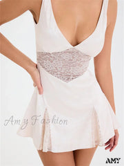 Amy Fashion - Lace Patchwork See Through Vintage A Line Mini Dress