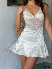 Amy Fashion - Lace Patchwork See Through Vintage A Line Mini Dress