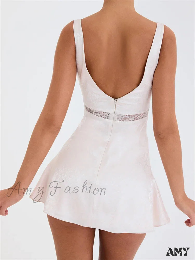 Amy Fashion - Lace Patchwork See Through Vintage A Line Mini Dress