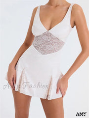 Amy Fashion - Lace Patchwork See Through Vintage A Line Mini Dress