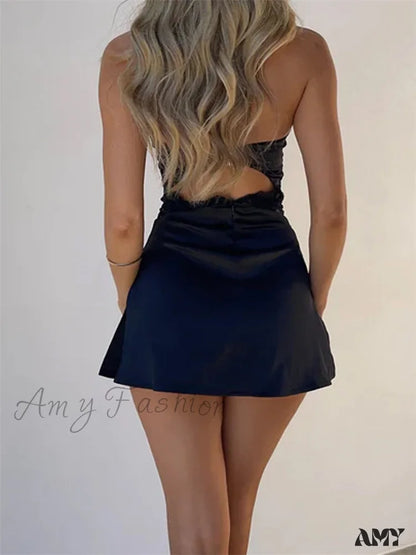 Amy Fashion - Lace Sexy Spaghetti Strap See Through Backless Mini Dress