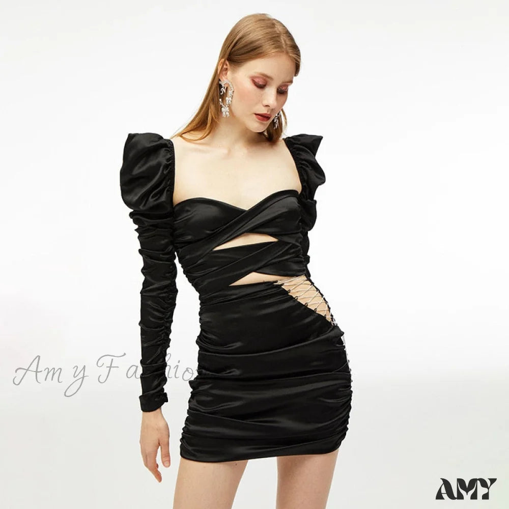 Lace Up Hollow Out Sexy Bodycon Club Party Dresses – Amy Fashion