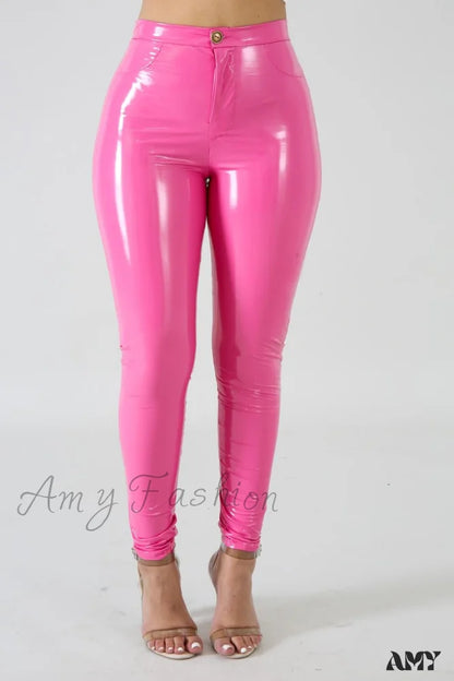 Amy Fashion - Latex Faux Pu Leather Pants Trousers