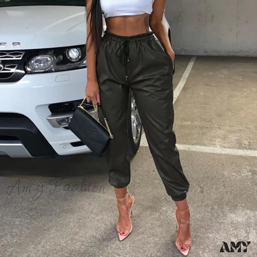 Amy Fashion - Leather Harem Camo Pants