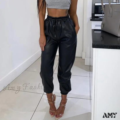 Amy Fashion - Leather Harem Camo Pants