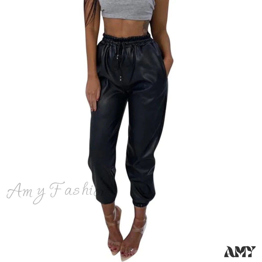 Amy Fashion - Leather Harem Camo Pants Black / L