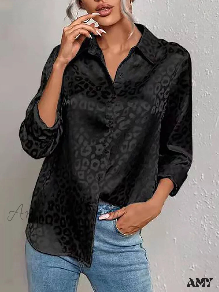 Amy Fashion - Leopard Print Luxury Blouse Black / S