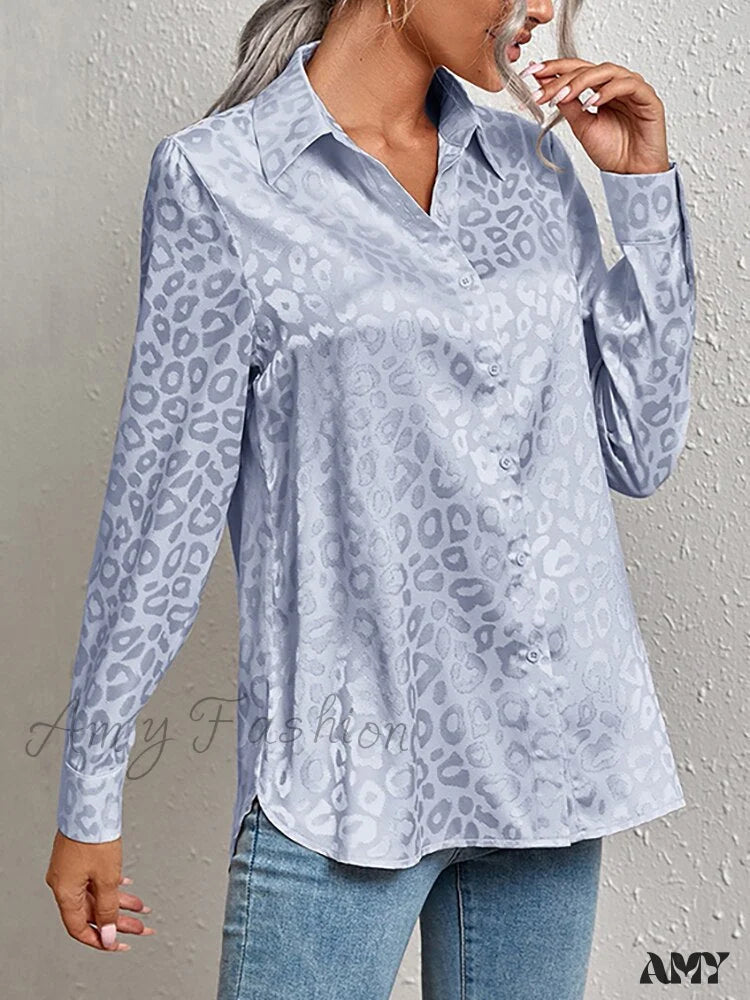 Amy Fashion - Leopard Print Luxury Blouse Blue / S