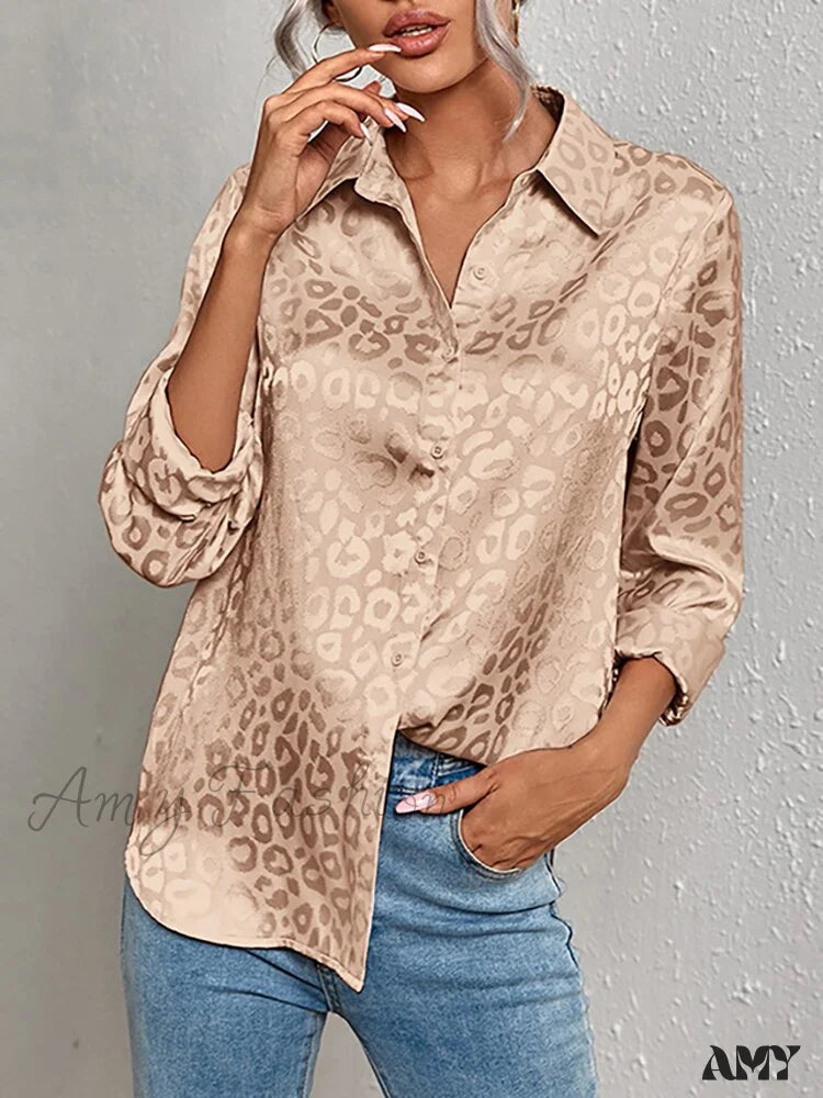 Amy Fashion - Leopard Print Luxury Blouse Khaki / S