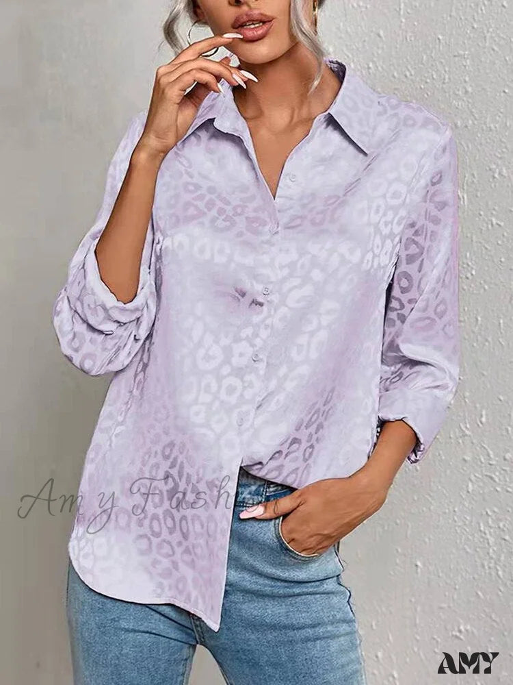 Amy Fashion - Leopard Print Luxury Blouse Light Purple / S